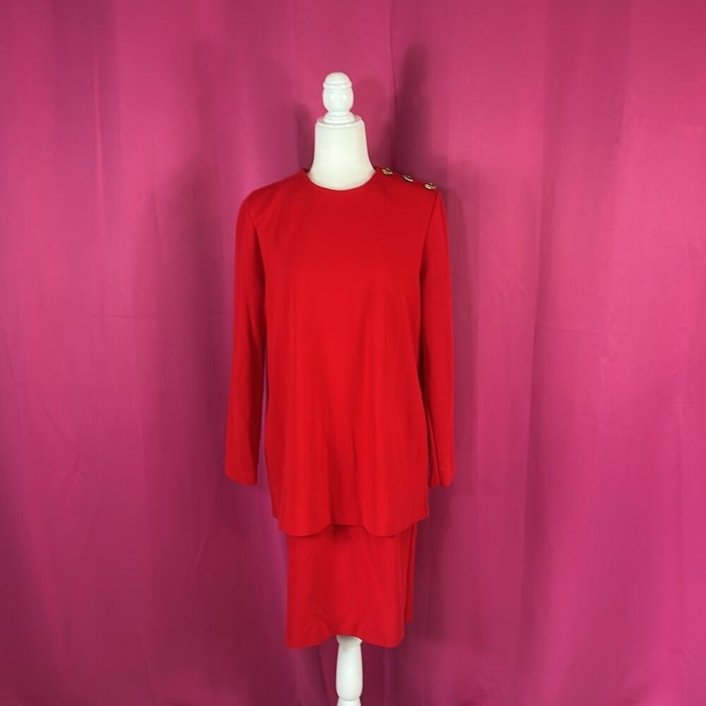 Vintage Halmode Petites long sleeved red midi dress, size 12p